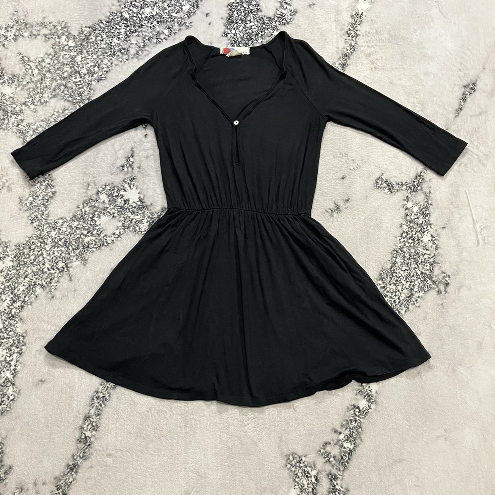 FP Beach Black Mini Dress 3/4 Sleeve Made In USA Womens Size Small Flowy